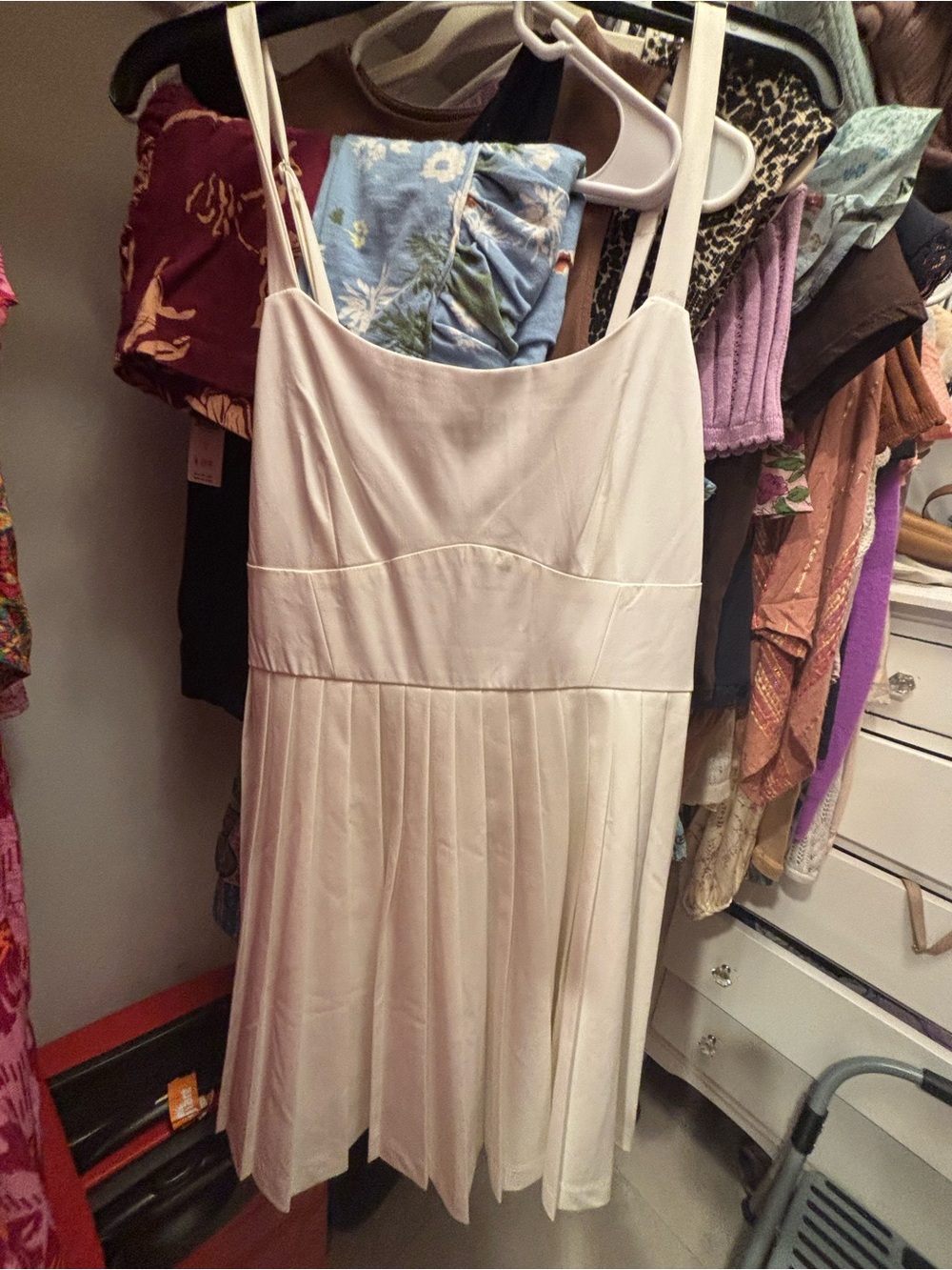 Trixxi Cream Pleated Spaghetti-Strap Mini Dress